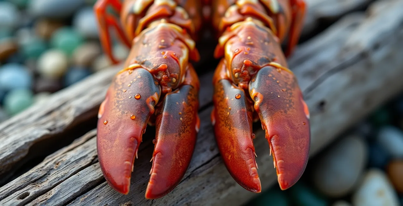 Close-up comparison of hard shell and soft shell Atlantic lobsters showing texture differences