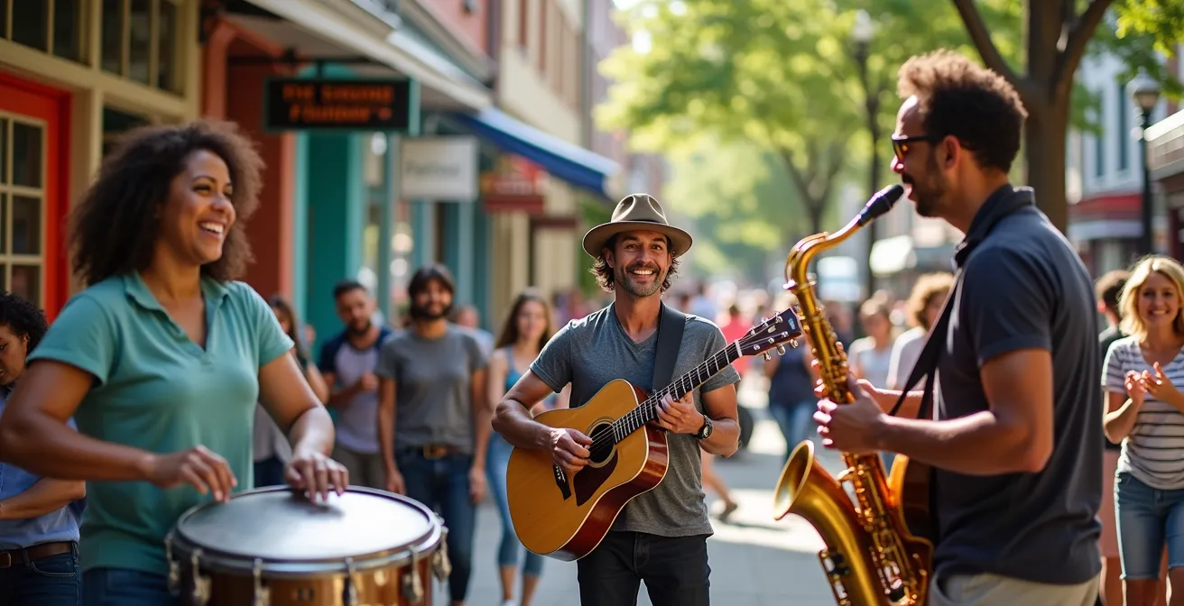 Street musicians performing during car-free Sunday in Kensington Market