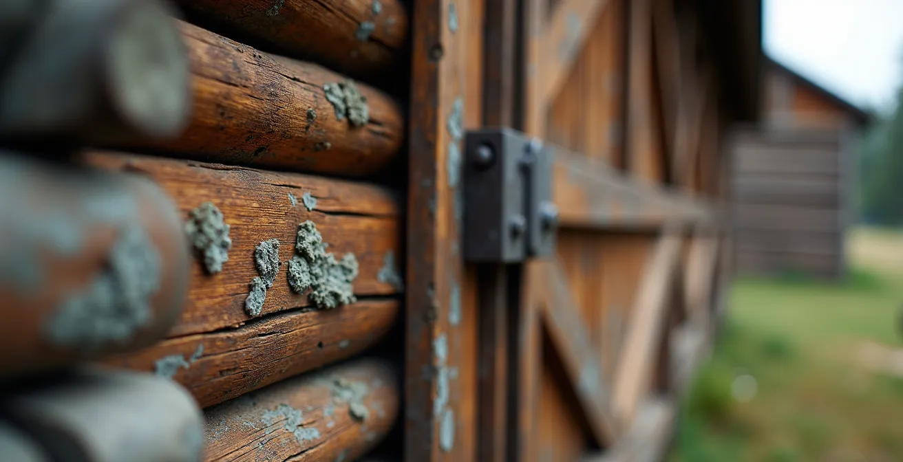 A historic Canadian fur trading post viewed from an Indigenous encampment perspective across a river, symbolizing Two-Eyed Seeing